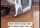 Matrix Driver's Diesel Truck Overturns on Bad Road in Benin City